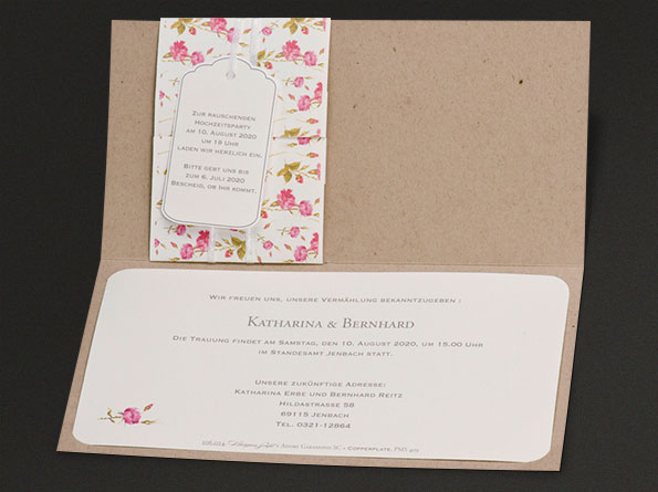 Hochzeitseinladungskarte aufgeklappt – vergrößerte Abbildung Hochzeitseinladungskarte aufgeklappt