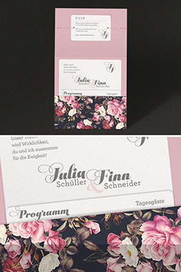 Aufgeklappte Karte mit bedruckten Zusatzkärtchen.