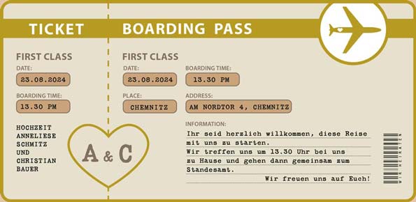 Hochzeitseinladungen Boardingpass