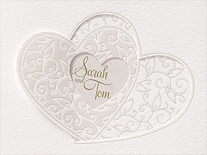 Detailansicht – vergrößerte Abbildung Zwei romantische Herzen, die in sich verschlungen die Karte verschließen.