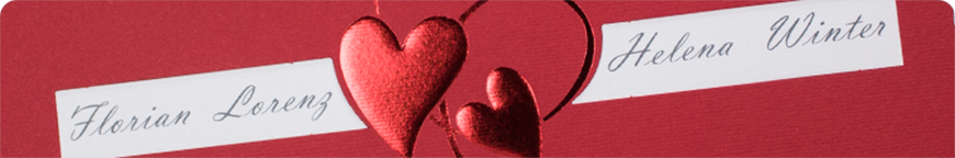 Rote Einladungskarten zur Hochzeit  - Schmuckbild oben